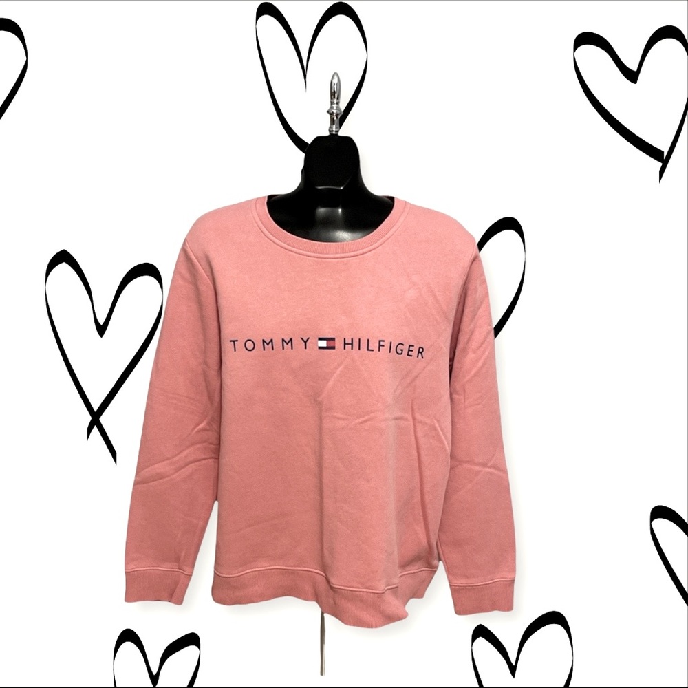 ❤️Women’s Tommy Hilfiger Fleece Lined Crew Neck Sweater Pink, Size XL